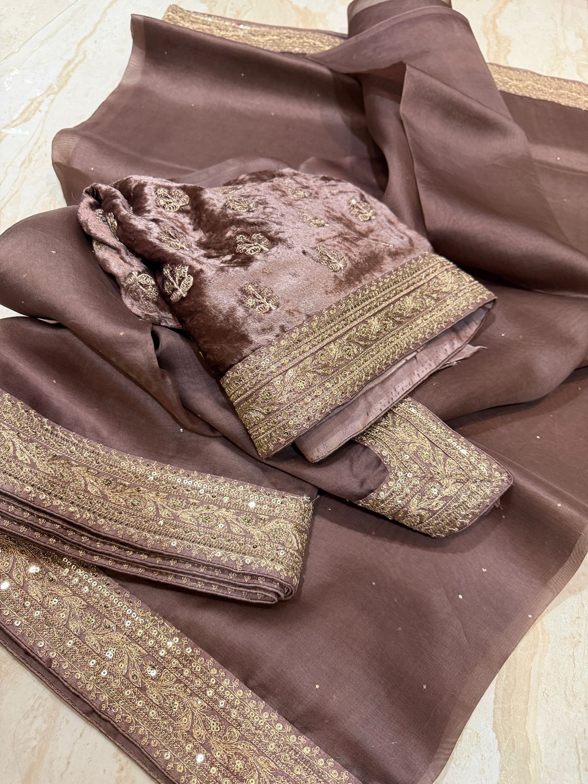 Sabyasachi-Inspired Organza Saree with Embroidery Border