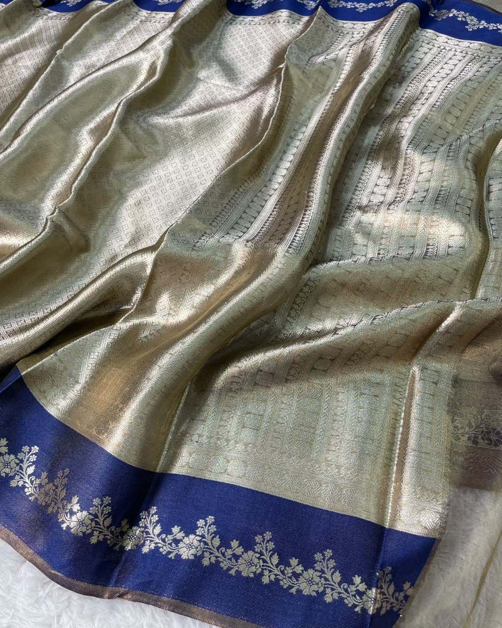 Banarasi Soft Brocade Tissue Silk Saree With Satin Patta Border