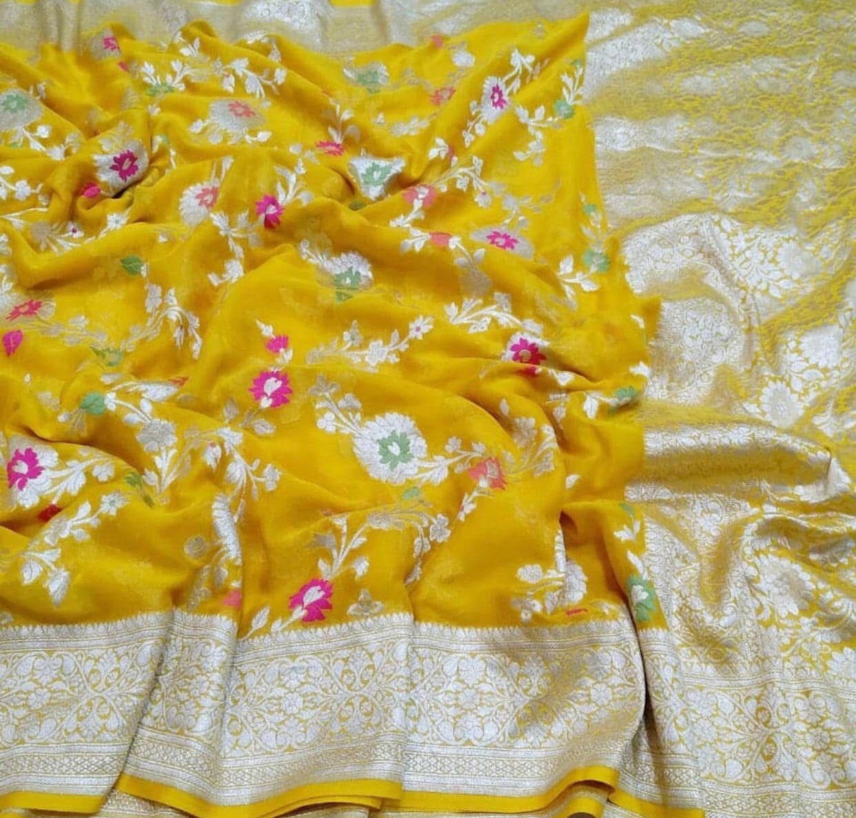 Pure Handloom Khaddi Georgette Meenakari Zari Work Saree