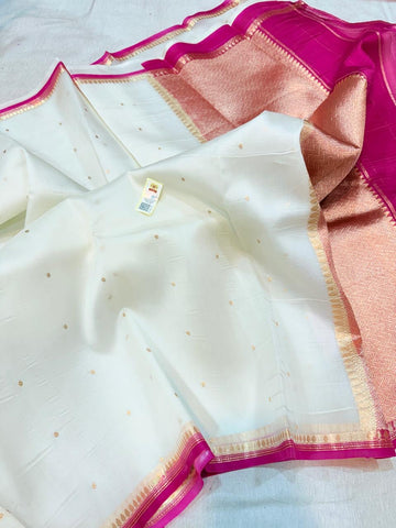 Pure Handloom Kora Banarasi Saree With Zari Weave