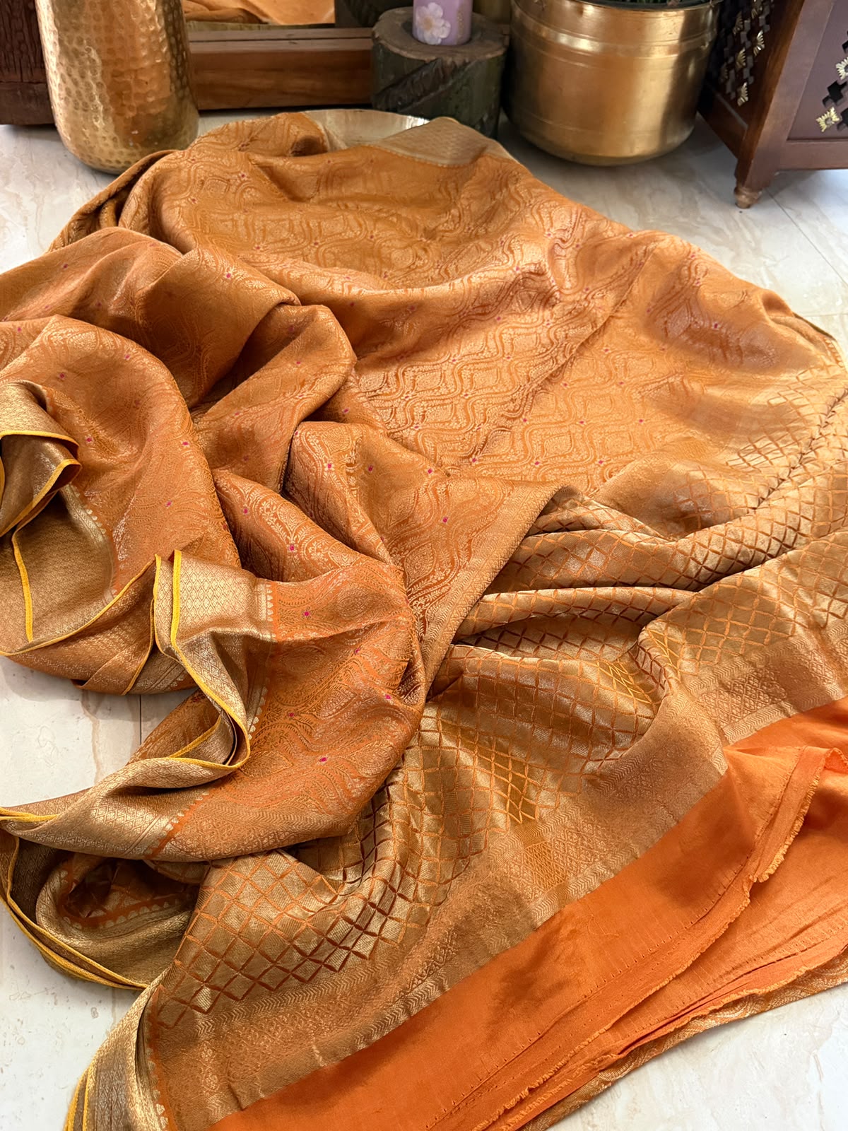 Pure Mysore Brocade Crepe Silk Saree With Meenakari Weave