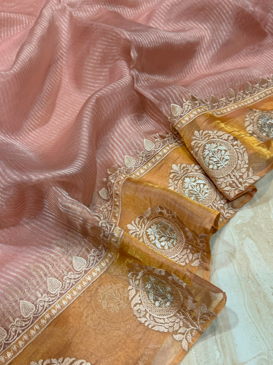 Pure Banarasi Soft Tissue Silk Saree With Embroidery Border Butta