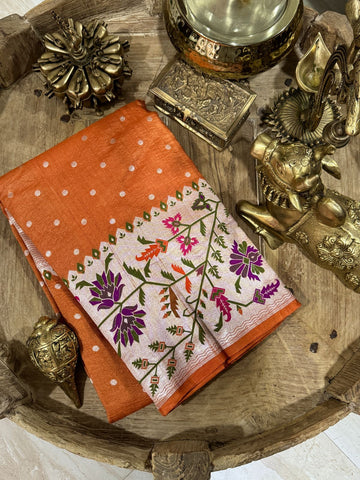 Pure Tussar Georgette Banarasi Saree with Paithani Weave