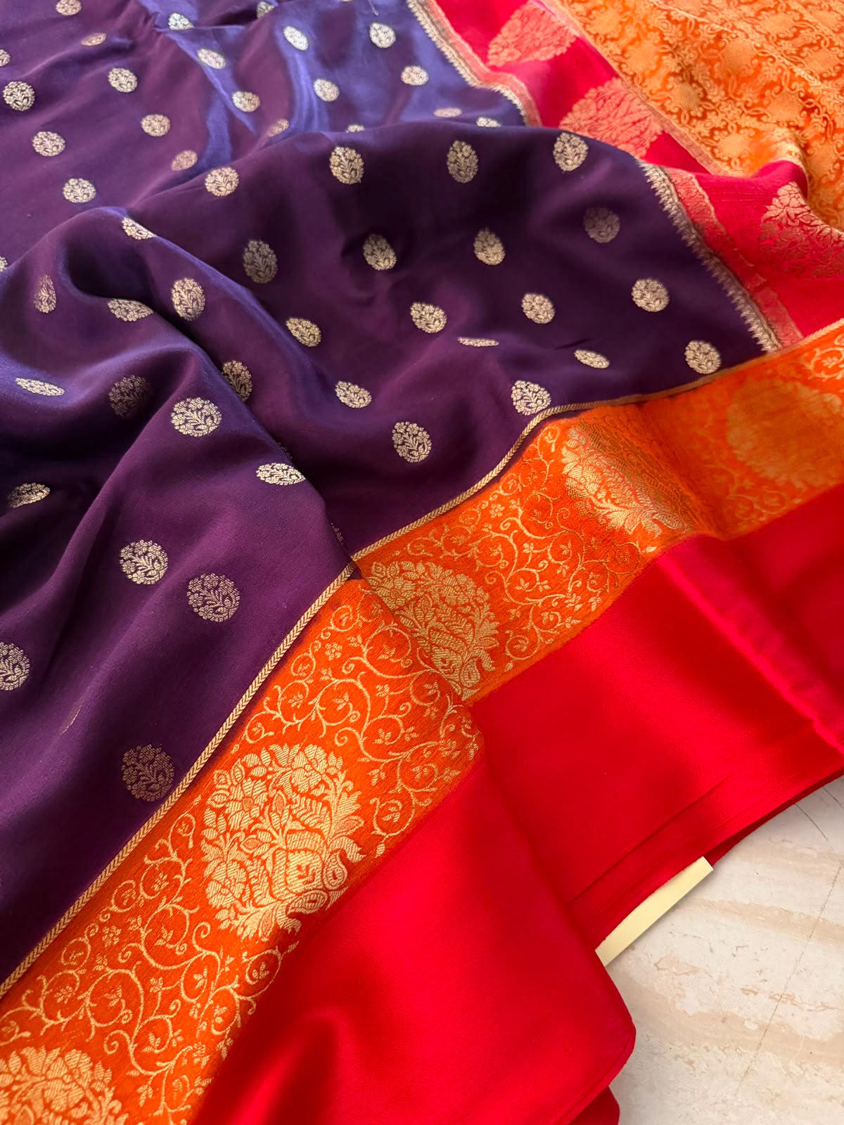 Mysore Brocade Crepe Silk Saree with Zari Weave | 3-Color Dye