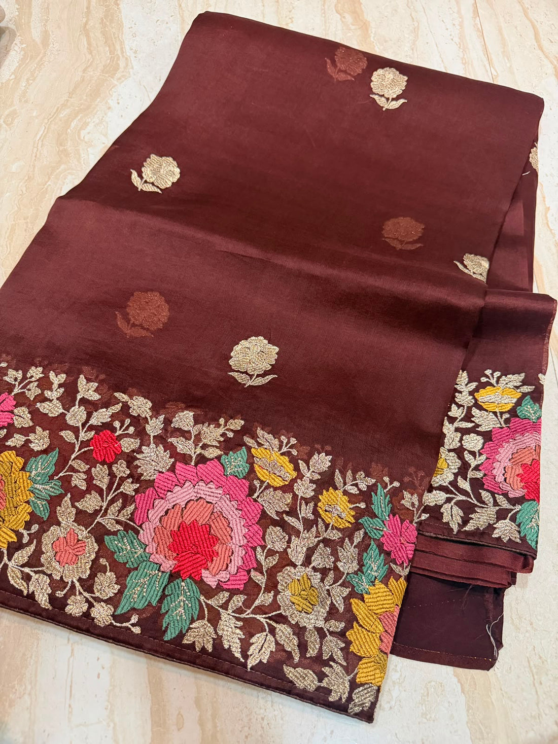 Pure Organza Silk Saree With Machine Embroidery