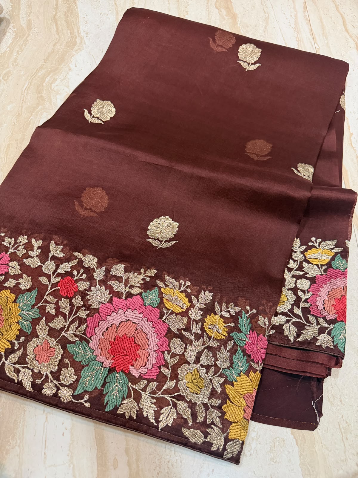 Pure Organza Silk Saree With Machine Embroidery