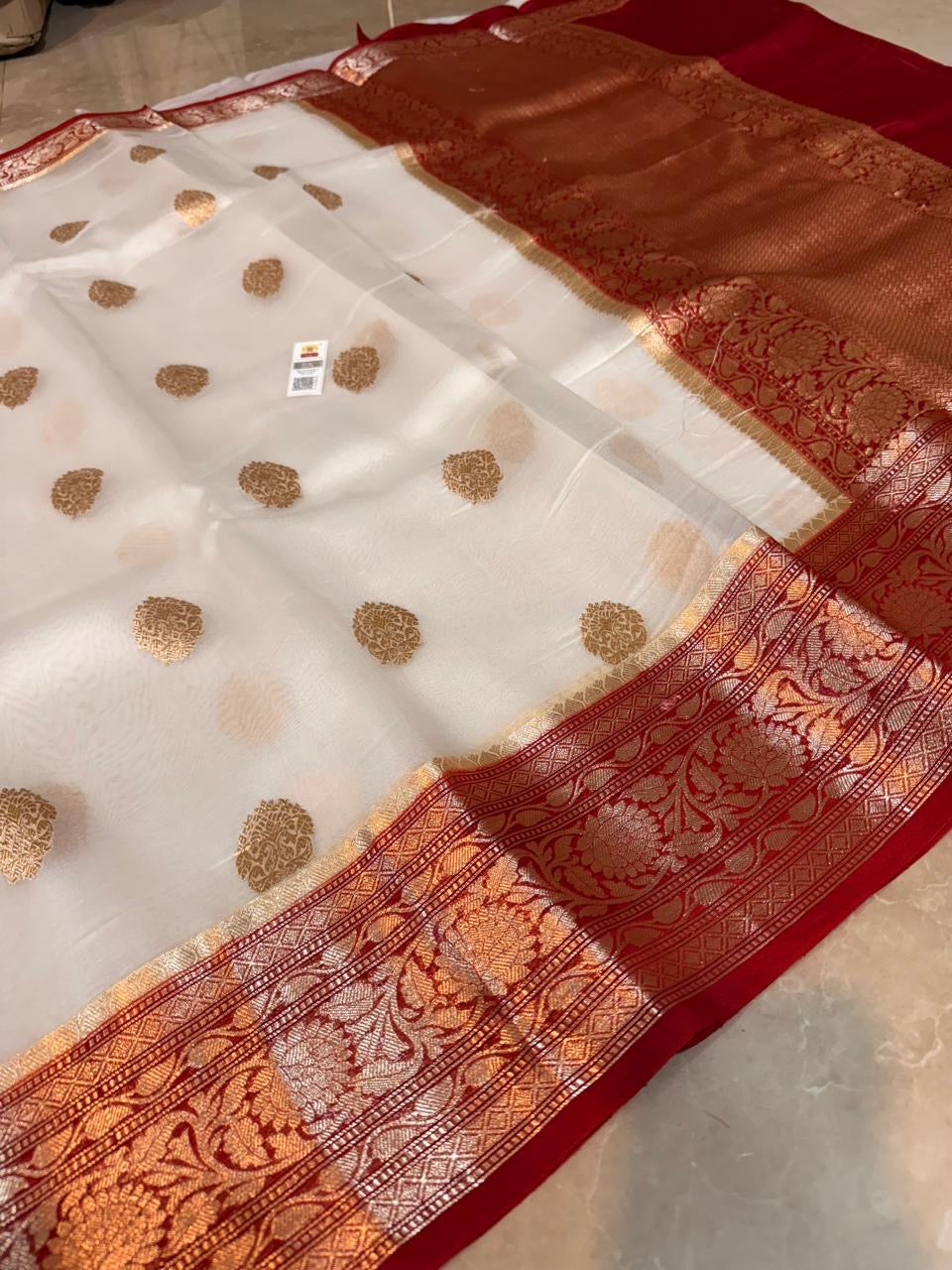Pure Handloom Kora Banarasi Silk Saree