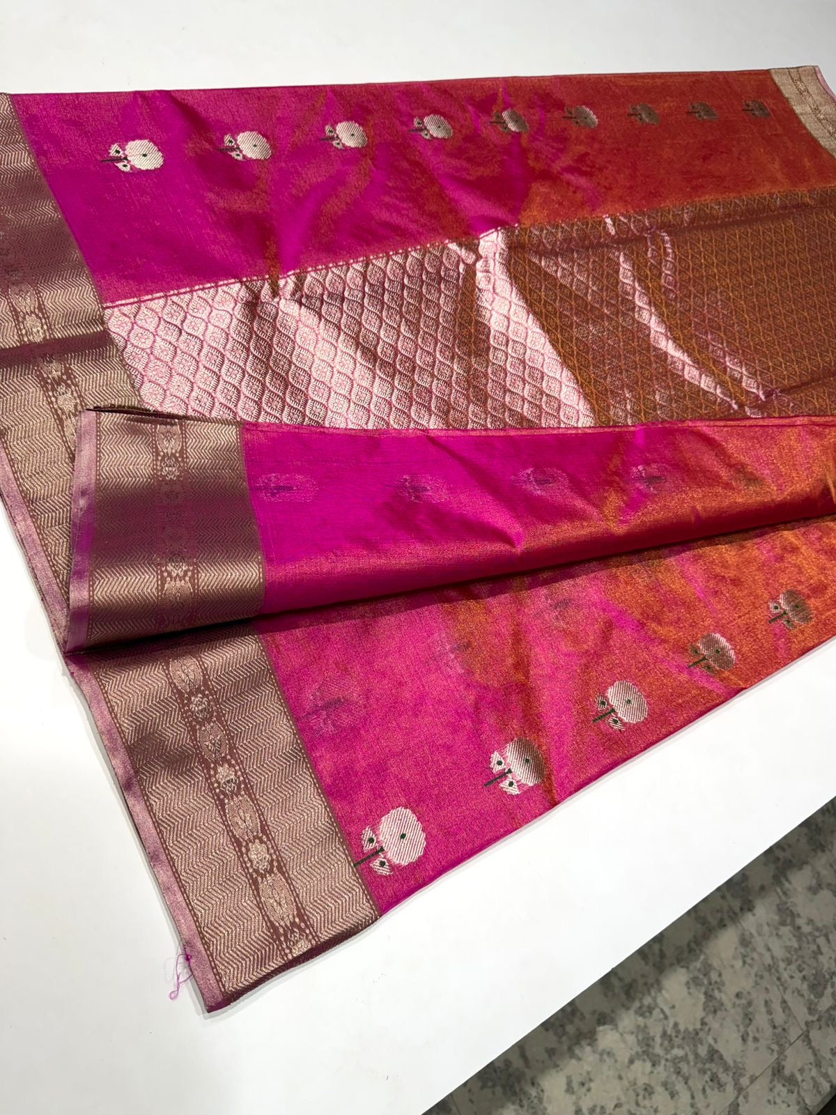 Pure Handloom Chanderi Tissue Pattu Soft Silk Saree