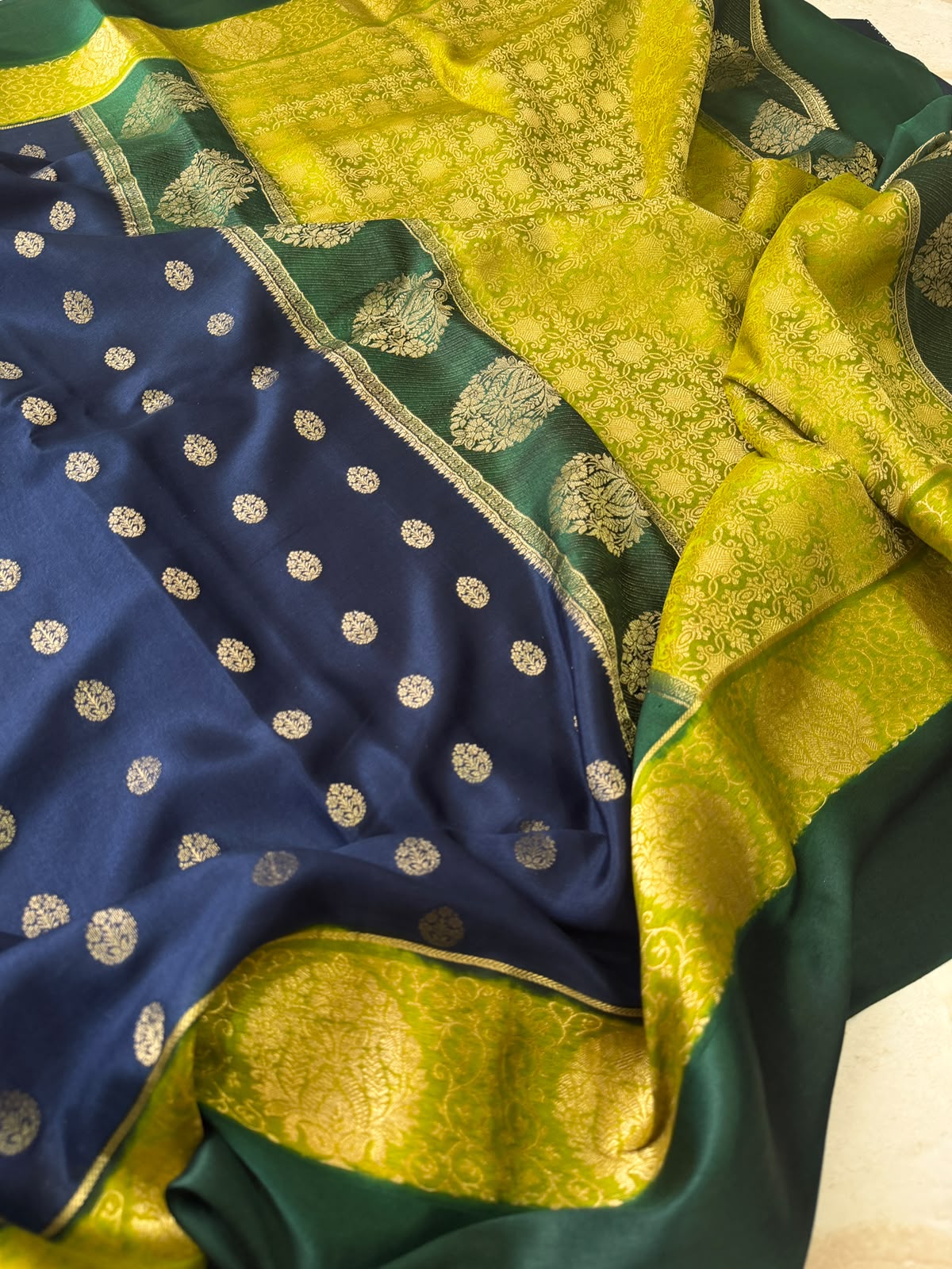 Mysore Brocade Crepe Silk Saree with Zari Weave | 3-Color Dye