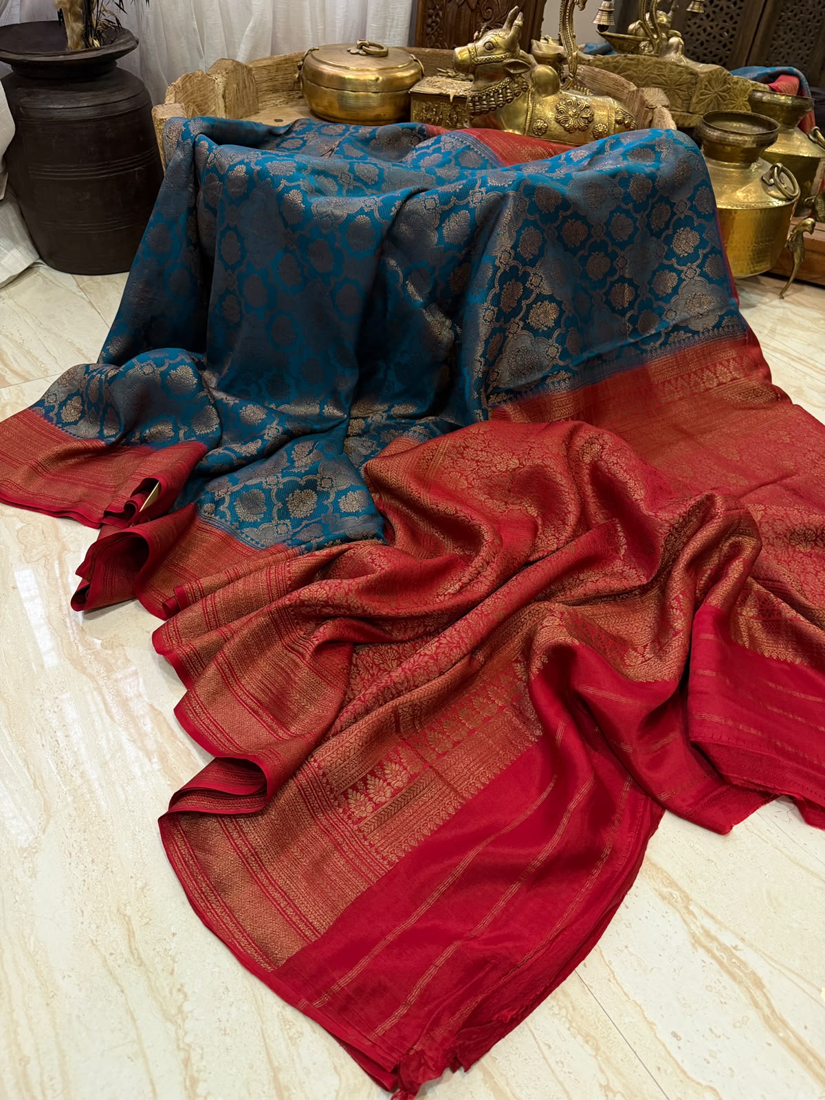 Pure Mysore Brocade Crepe Silk Saree With Antiq Zari Weave