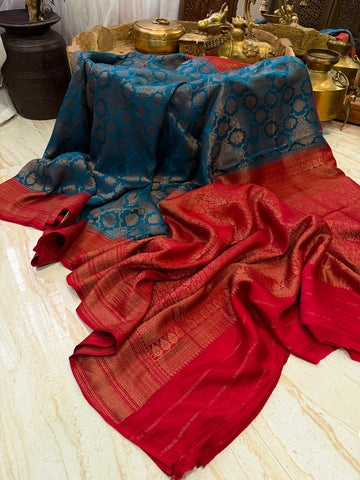 Pure Mysore Brocade Crepe Silk Saree With Antiq Zari Weave