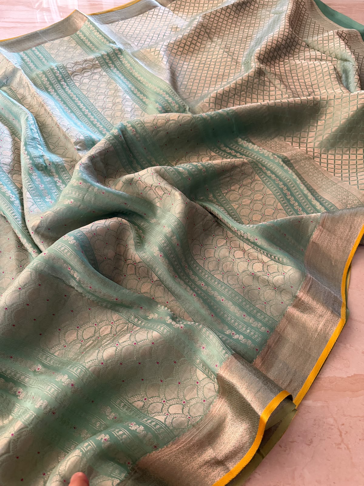 Pure Mysore Brocade Crepe Silk Saree With Meenakari Weave