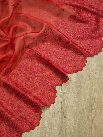 Pure Organza Silk Embroidery Torani Cutwork Scallop Border