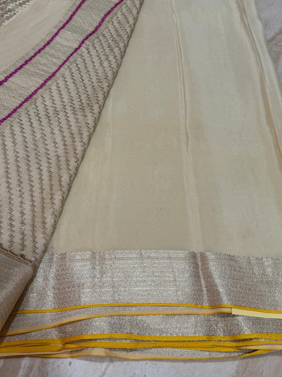 Pure Mysore Brocade Crepe Silk Saree With Meenakari Weave