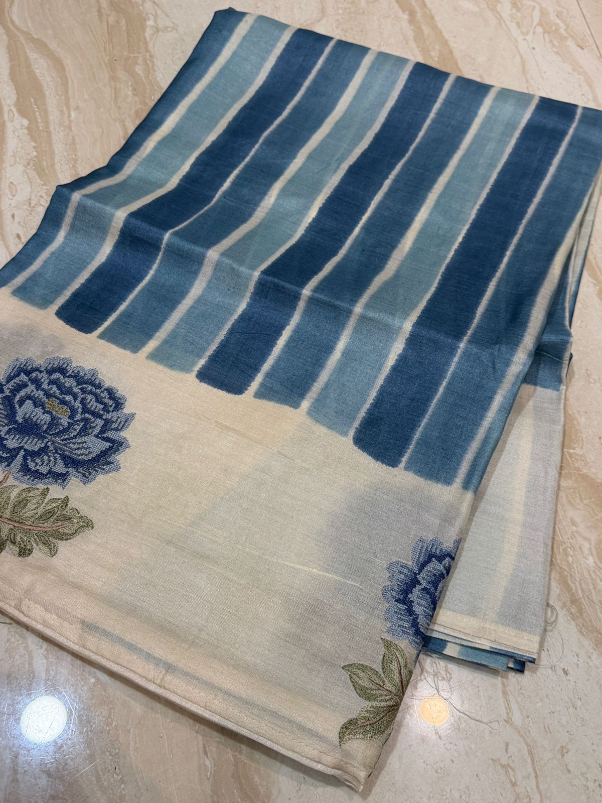 Tussar Silk Hand Brush Dye Saree with Cross Stitch Embroidery Buta