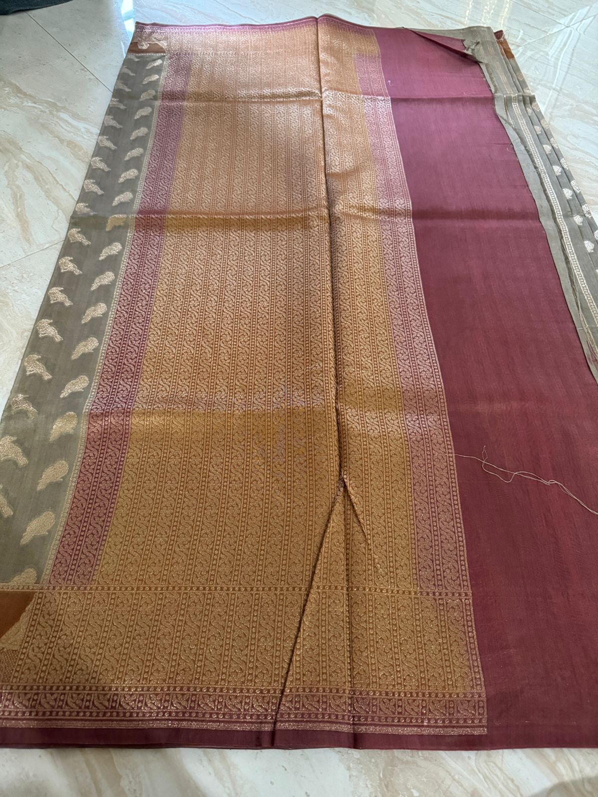 Banarasi Handloom Moonga Saree with Zari Weave