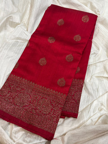 Pure Handloom Raw Silk Banarasi Saree With Antiq Zari Weave