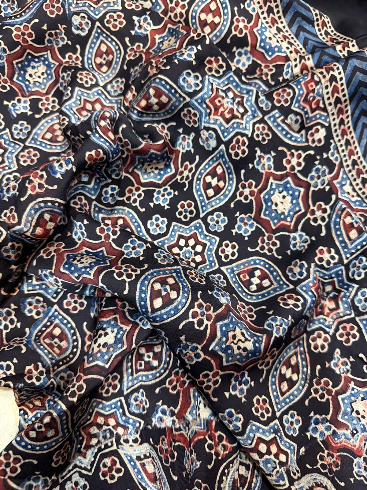 Pure Modal Silk Saree Hand Block Ajrakh Print