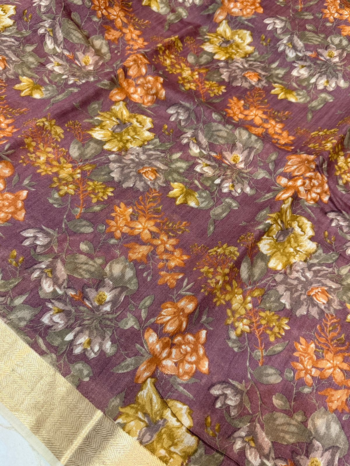 Banarasi Munga Digital Print Saree With Ghachi Tussar Pallu