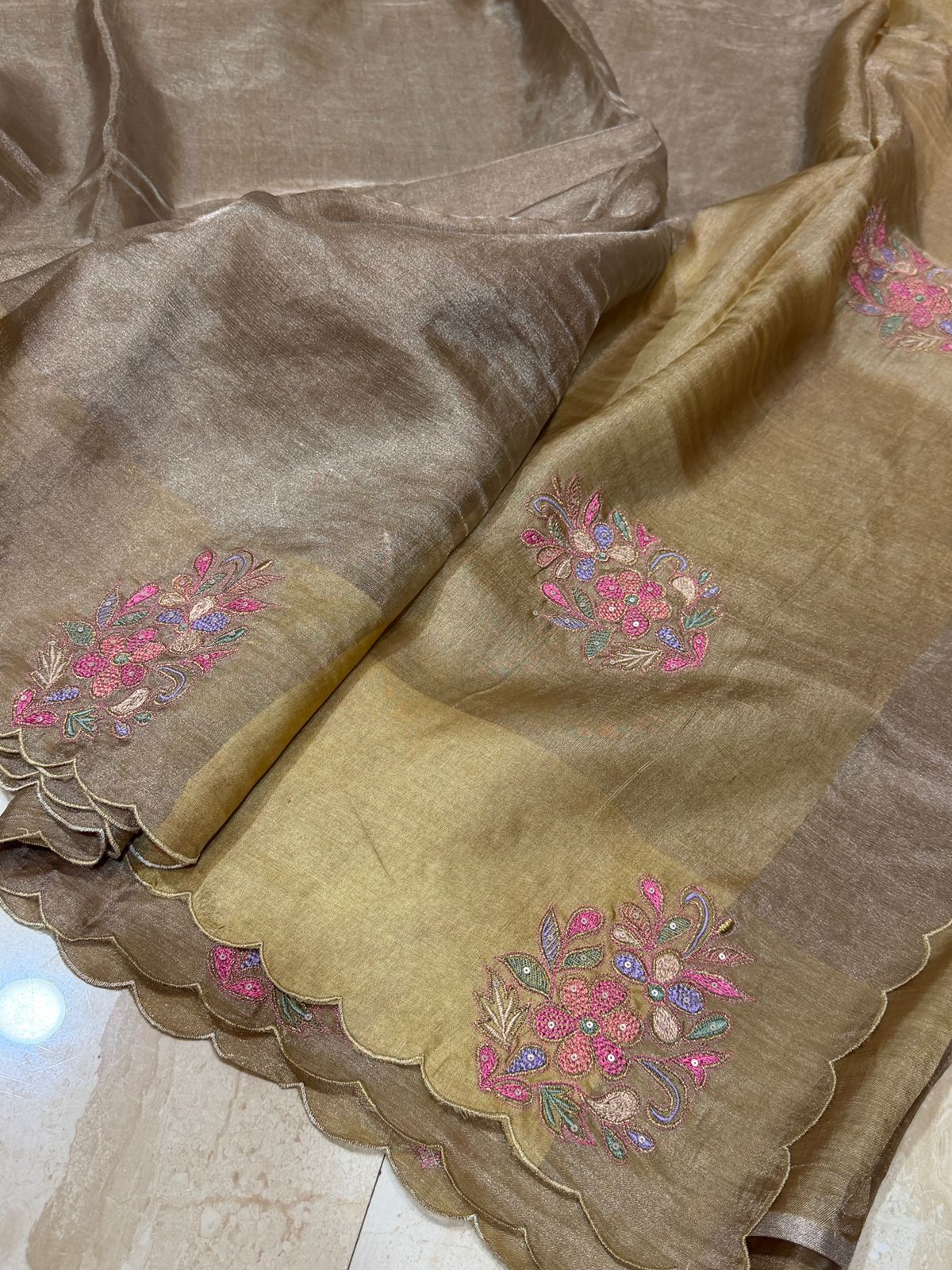 Tissue Soft Silk Saree With Embroidery Butta On Border