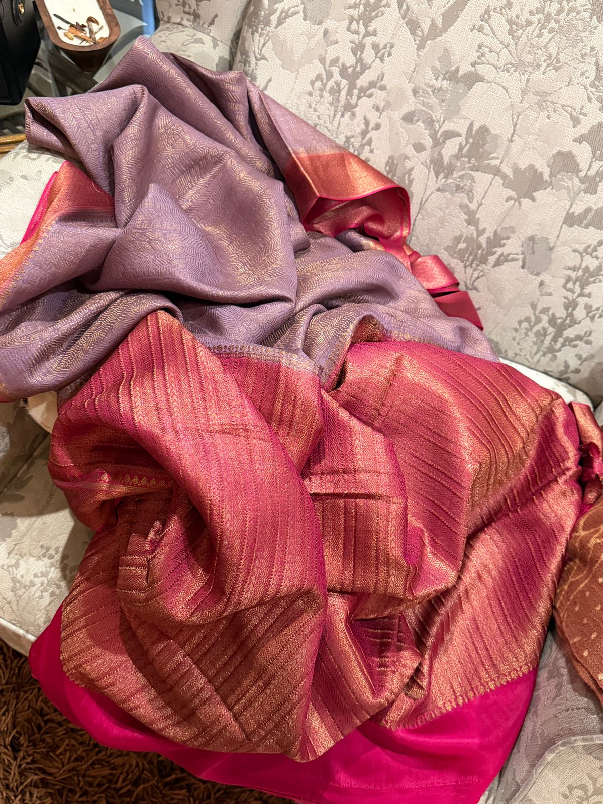 Mysore Brocade Crepe Silk Saree With Antiq Zari Weave