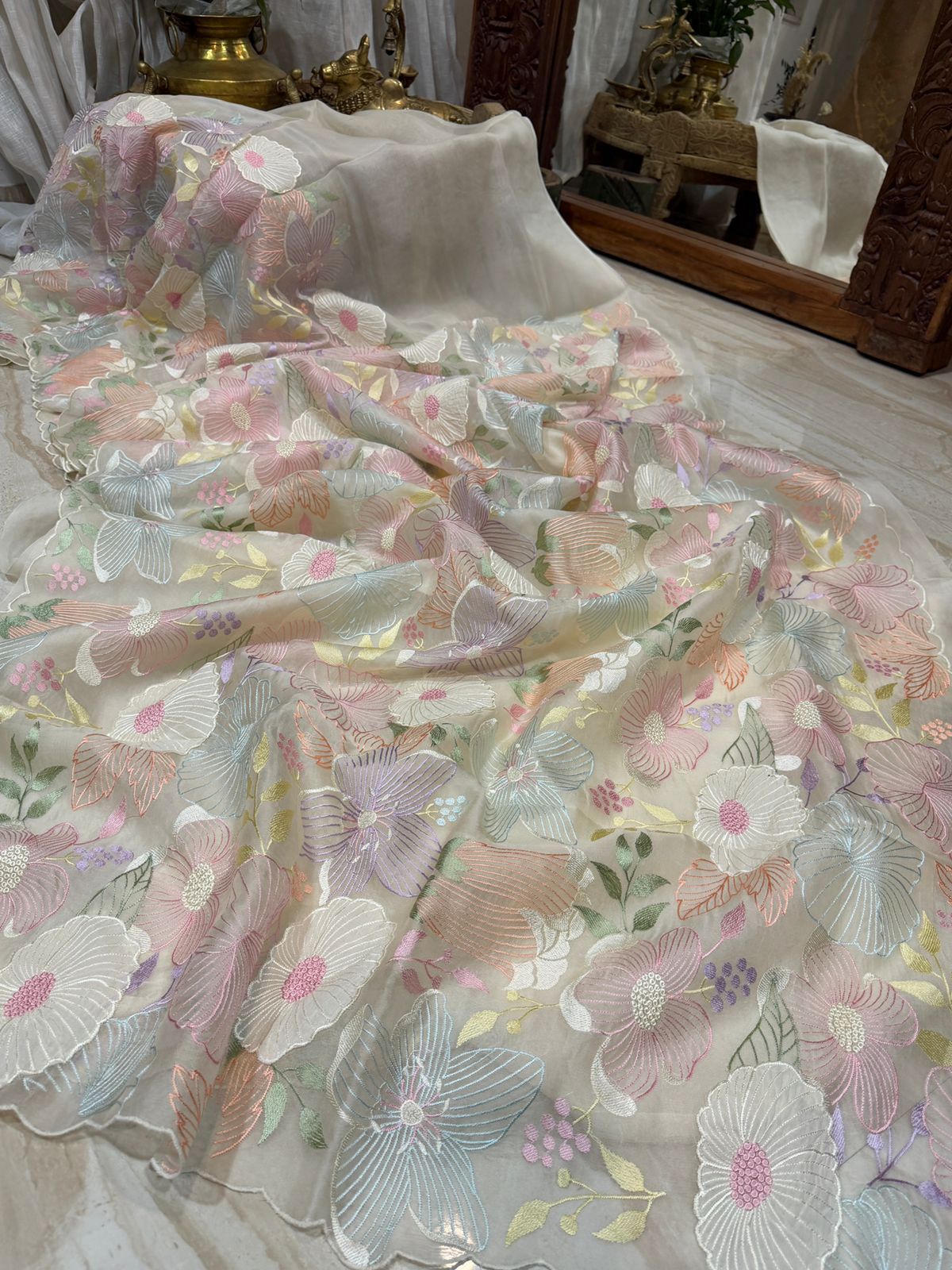 Pure Organza Silk Saree With Intricate Appliqué Work
