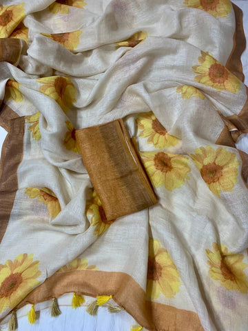 Pure Linen by Linen Digital Print Saree
