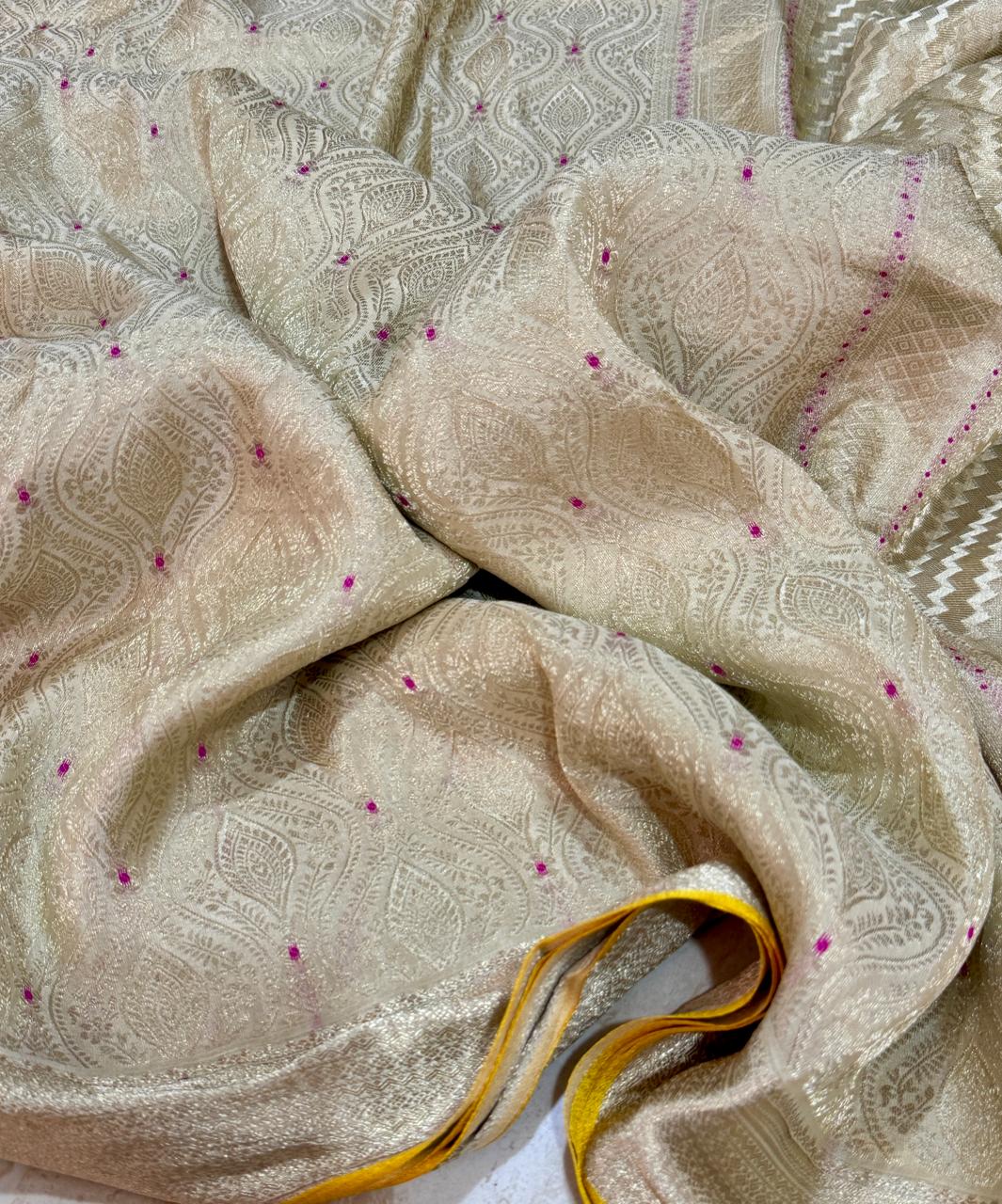 Pure Mysore Brocade Crepe Silk Saree With Meenakari Weave