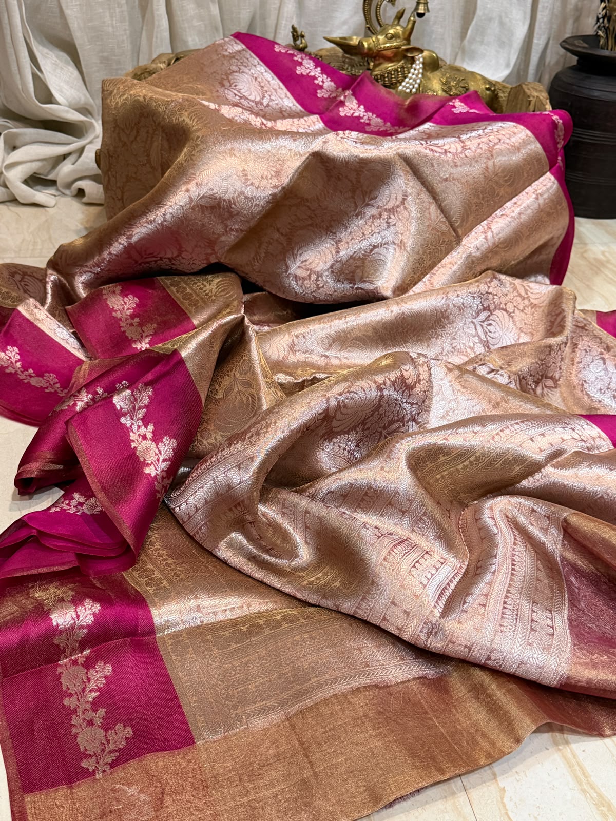 Banarasi Soft Brocade Tissue Silk Saree With Satin Patta Border