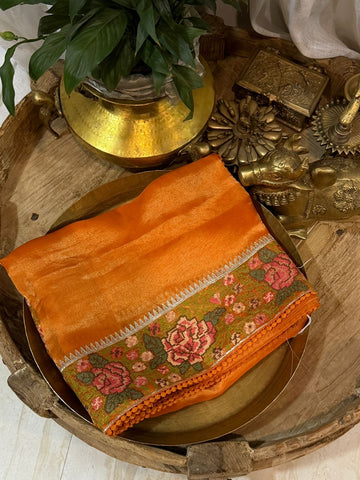 Banarasi Soft Tissue Silk Saree With Cross Stitch Embroidery Border