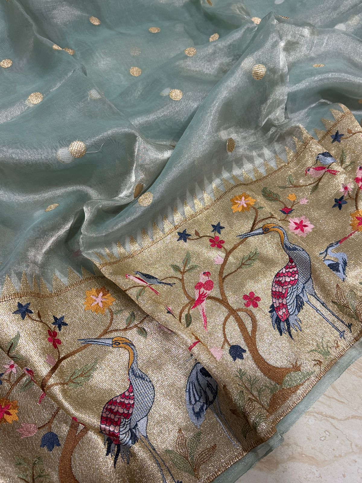 Banarasi Soft Tissue Silk Saree With Paithani Embroidery Border