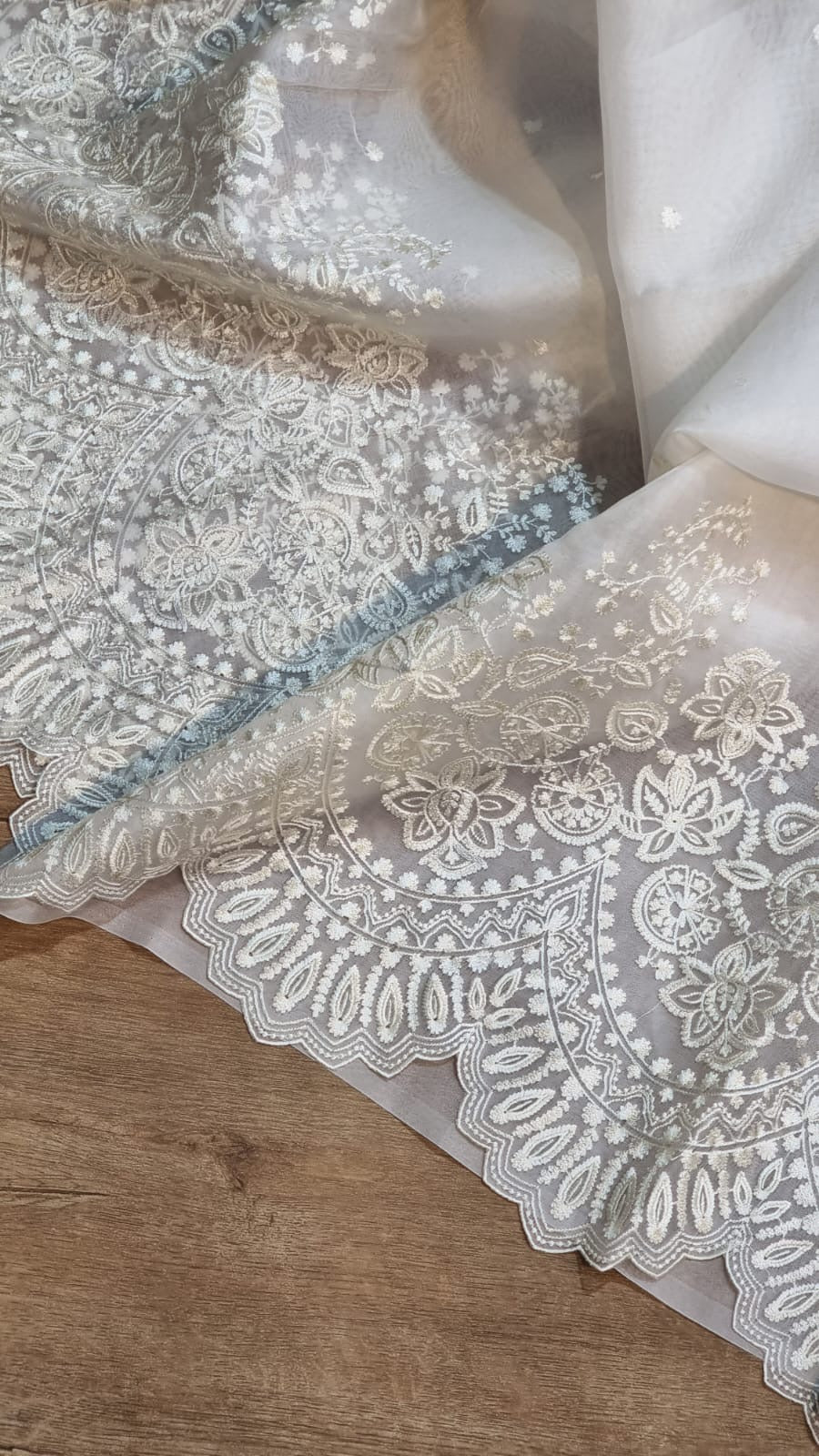 Pure Organza Silk Embroidery Torani Cutwork Scallop Border