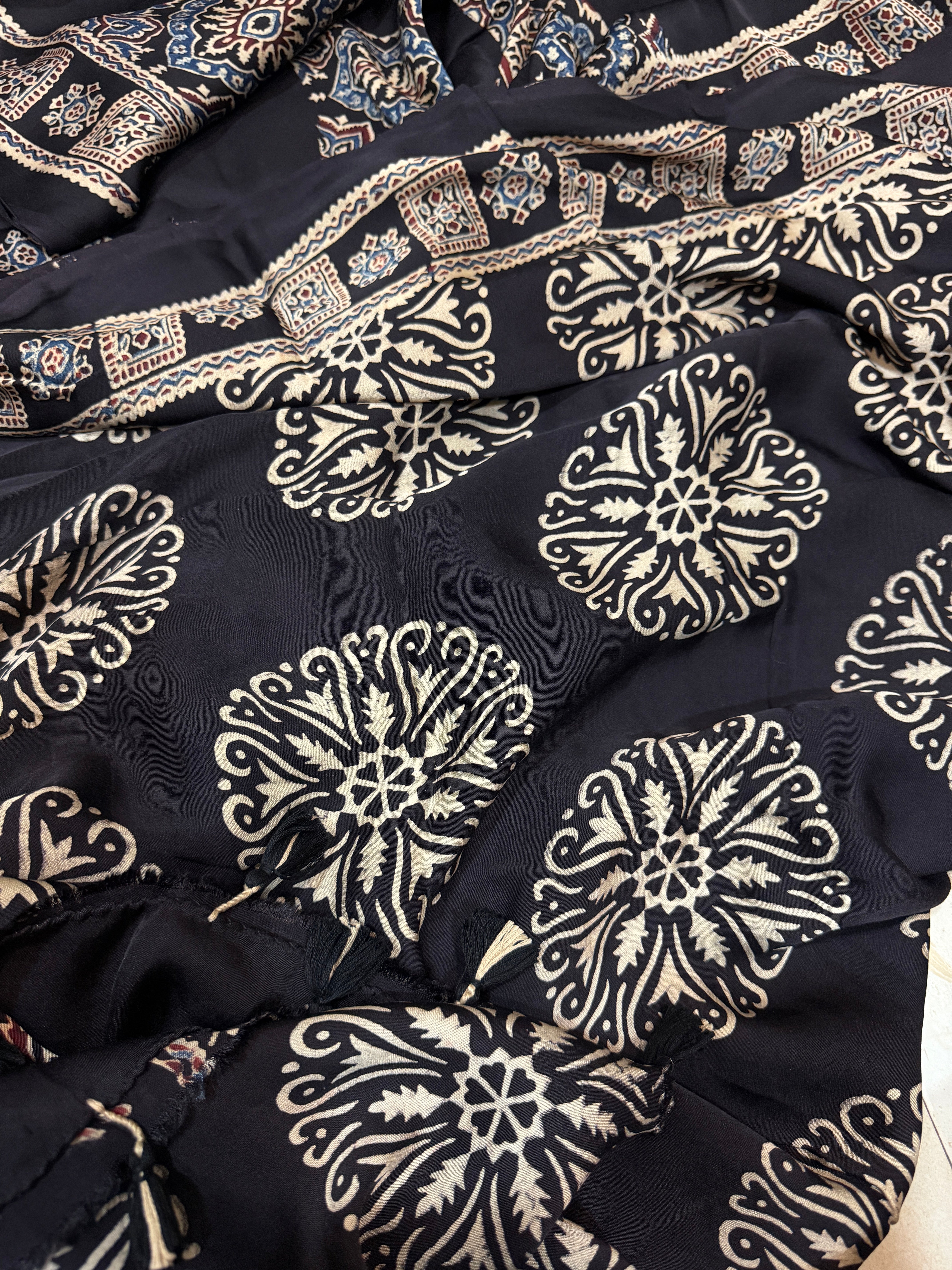 Pure Modal Silk Saree Hand Block Ajrakh Print