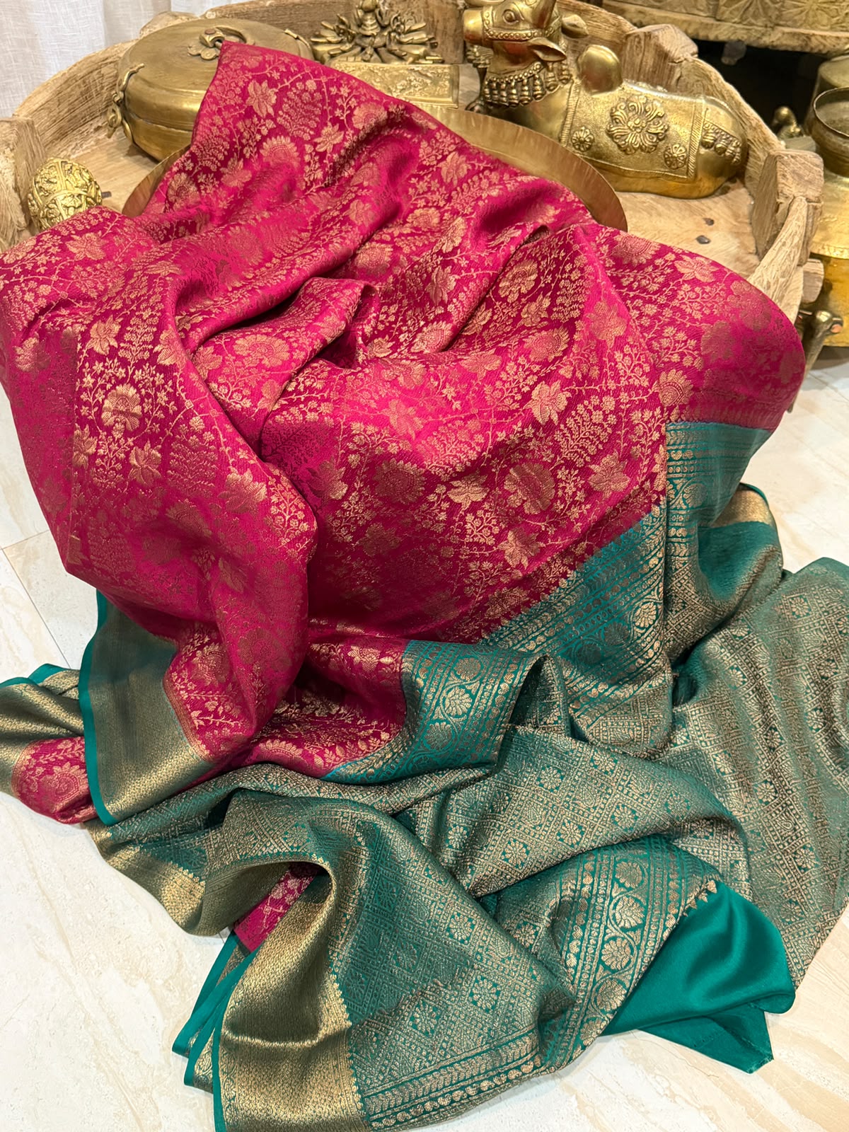 Mysore Brocade Crepe Silk With Antiq Zari Weave