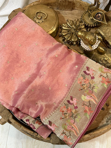 Premium Soft Tissue Silk Saree With Paithani Embroidery Border