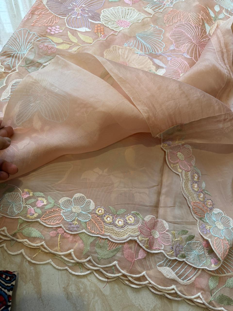 Pure Organza Silk Saree With Intricate Appliqué Work