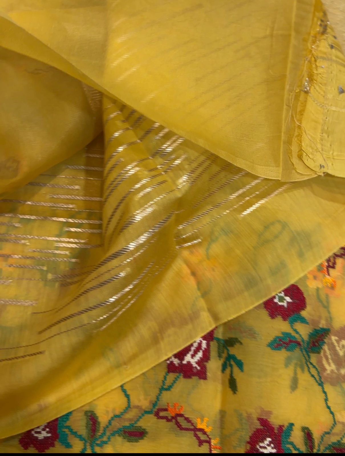 Banarasi Tissue Brocade Saree With Organza Cross Stitch Embroidery Border