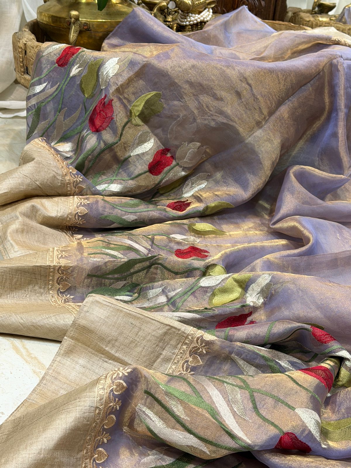 Banarasi Soft Tissue Silk Saree With Tussar Border