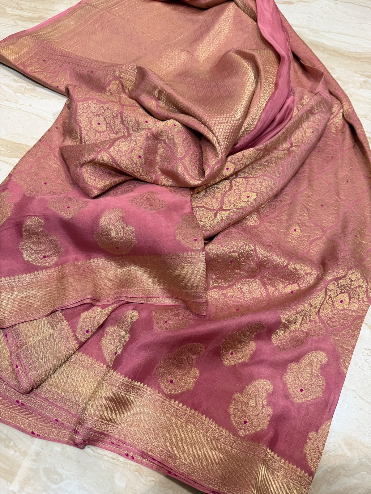Pure Mysore Brocade Crepe Silk Saree With Zari Weave