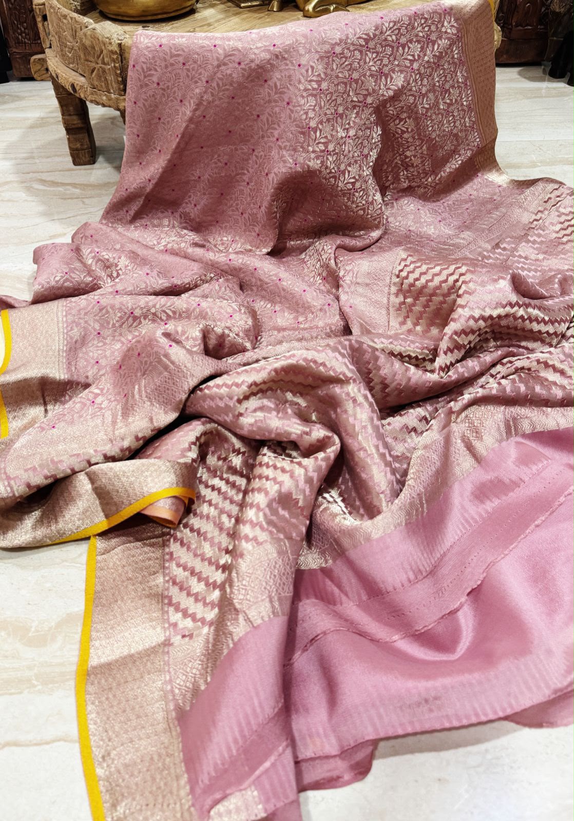 Pure Mysore Brocade Crepe Silk Saree With Meenakari Weave