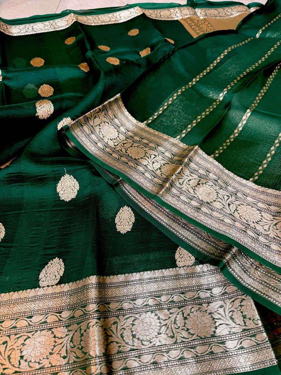 Pure Handloom Kora Banarasi Silk Saree