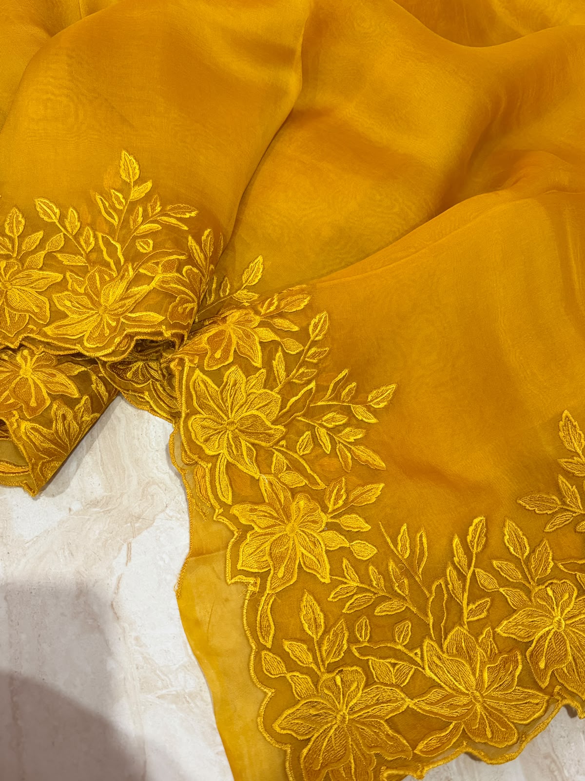 Organza Silk Saree With Embroidery Alfi Cutwork Scallop Border