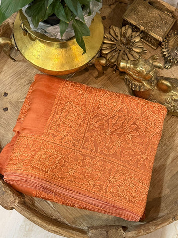 Organza Silk Saree With Chikankari Work