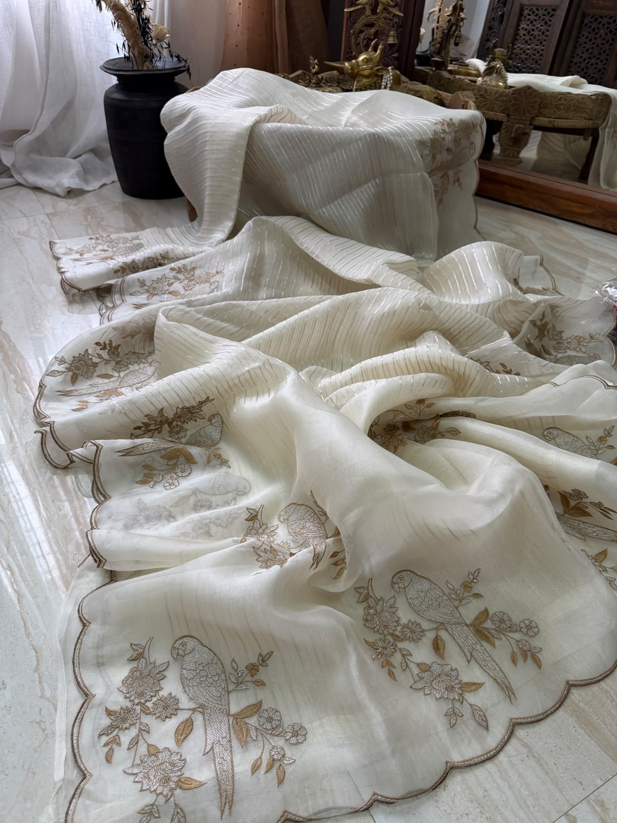Pure Organza Silk Saree With Beautiful Embroidery
