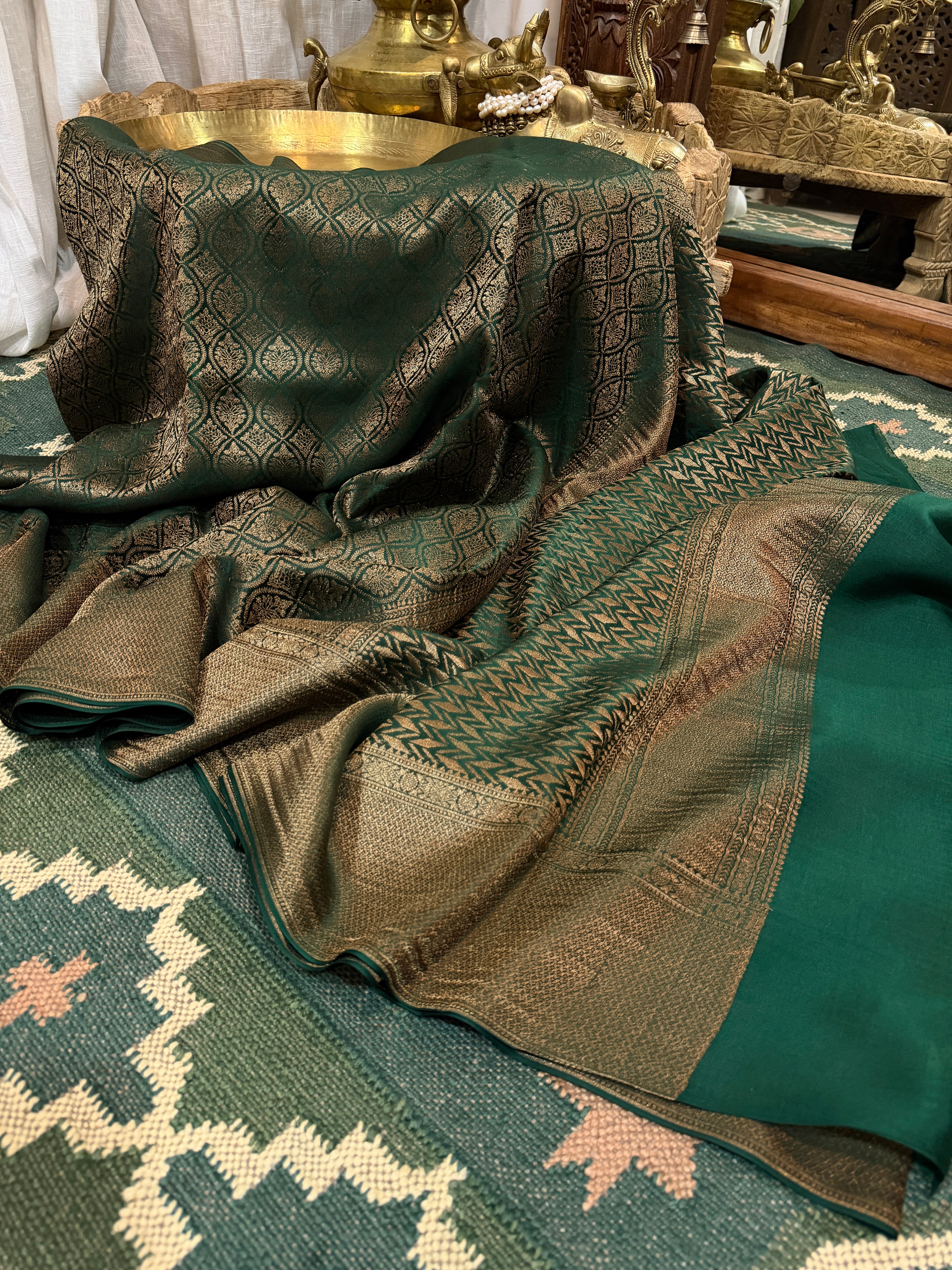Pure Mysore Brocade Crepe Silk Saree With Antiq Zari Weave