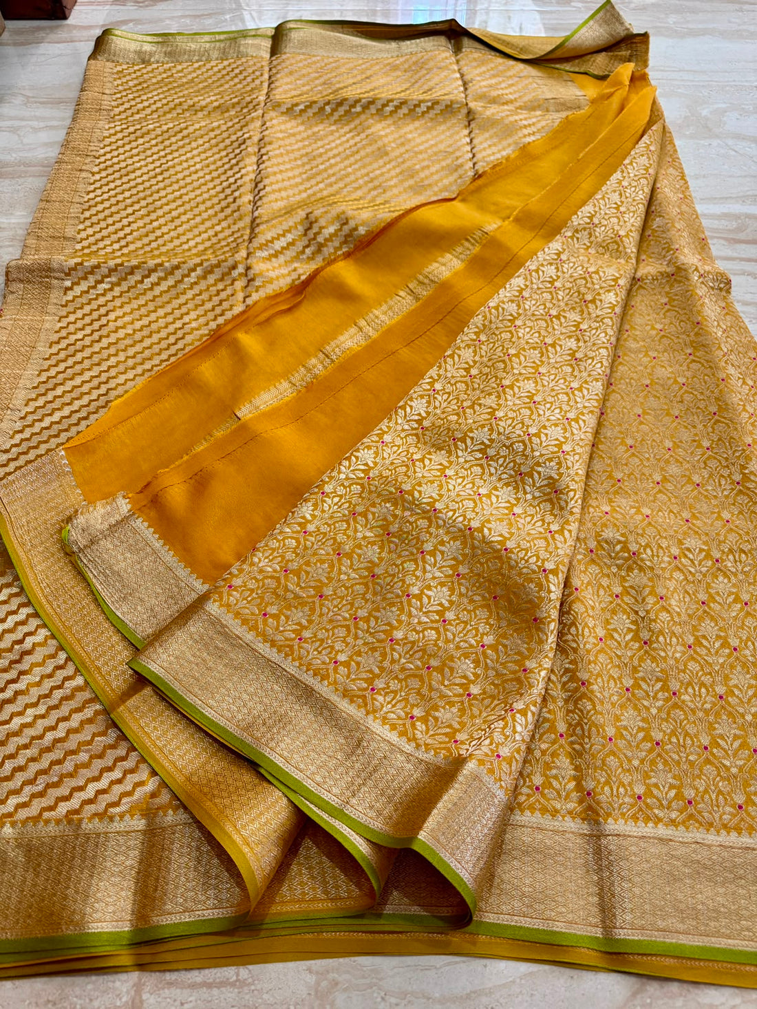Pure Mysore Brocade Crepe Silk Saree With Meenakari Weave