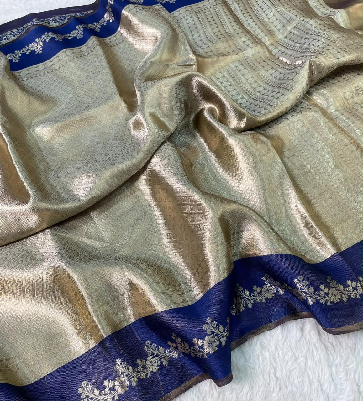 Banarasi Soft Brocade Tissue Silk Saree With Satin Patta Border