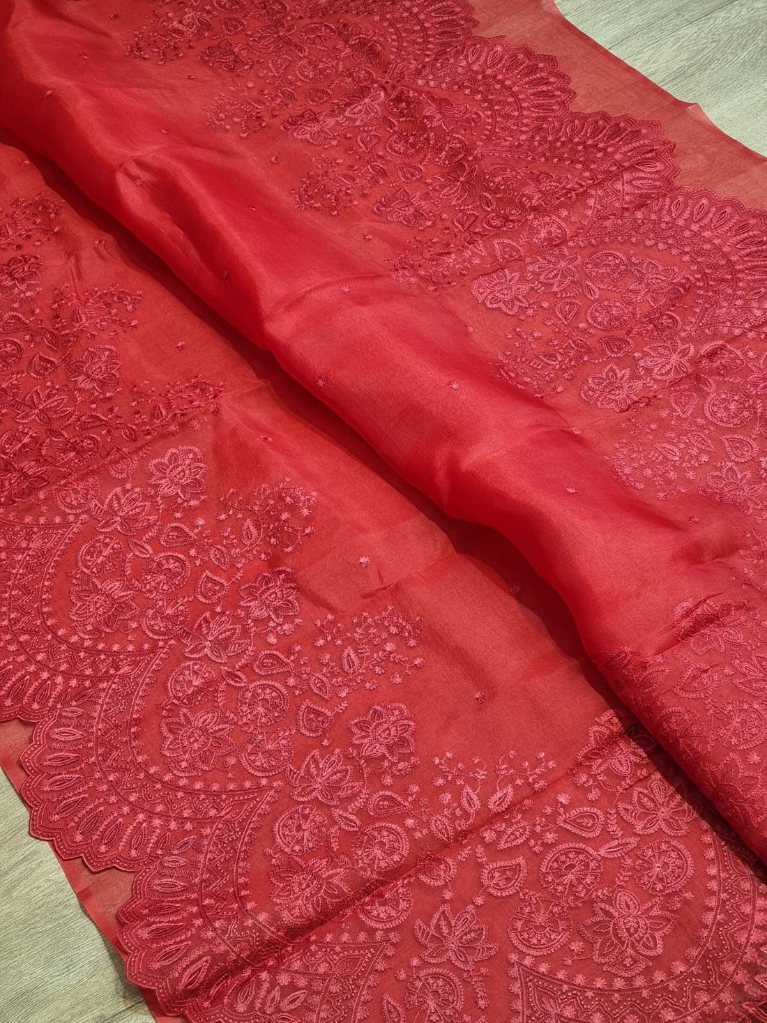 Pure Organza Silk Embroidery Torani Cutwork Scallop Border