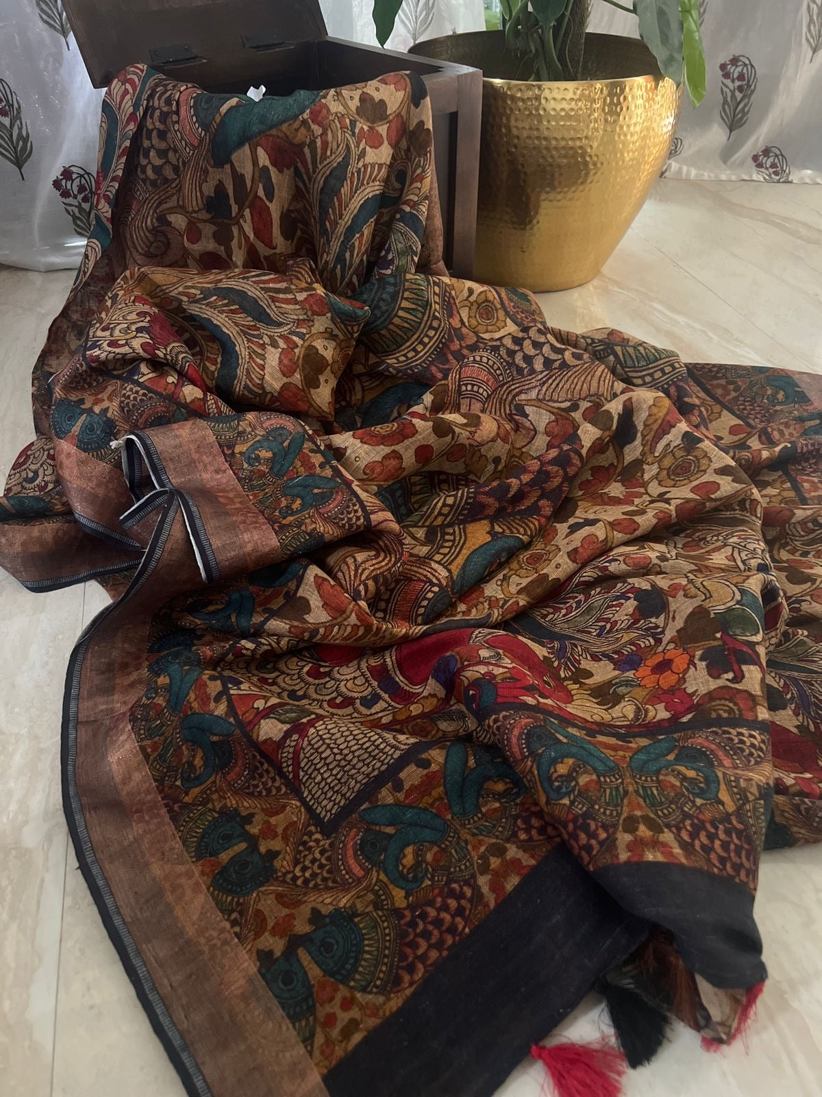 Pure Linen By Linen Digital Kalamkari Print Saree