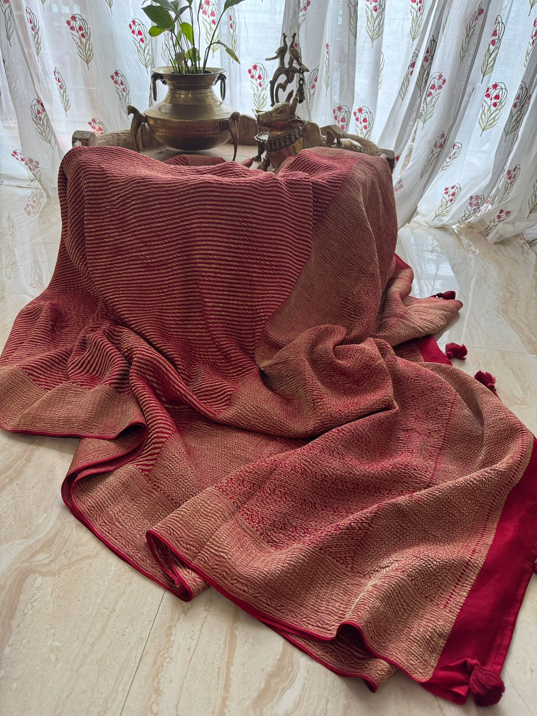 Leheriya Weave Mysore Crush Tissue Silk Saree